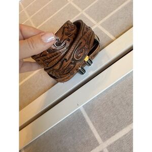 Vintage Motley's Western Belt Cowboy Leather Hand Tooled Silver Tone Hardware 32